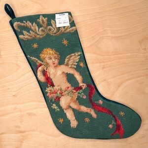 NWT Vintage 90' Imperial Elegance Christmas Stocking Wool Needlepoint Angel